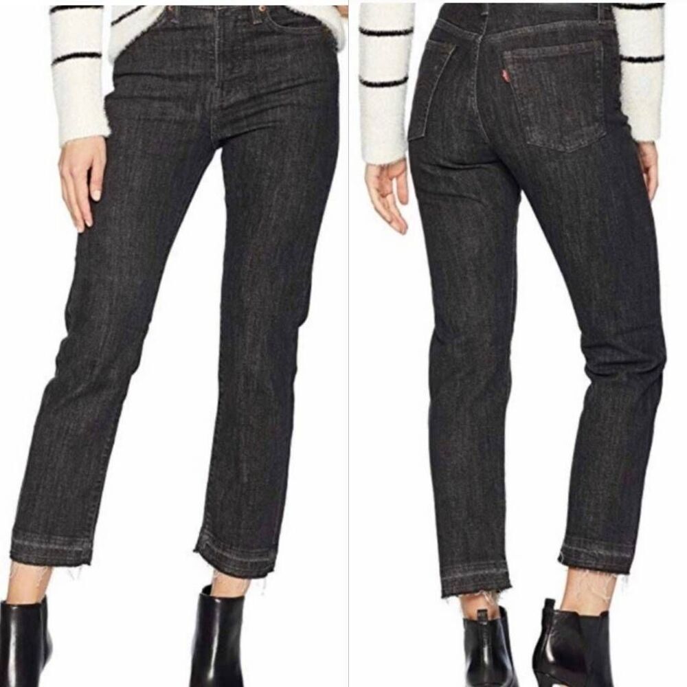 Levi's Jeans Women's 28 Black Dark Wash Denim Frayed Hem Wedgie Straight Stretch